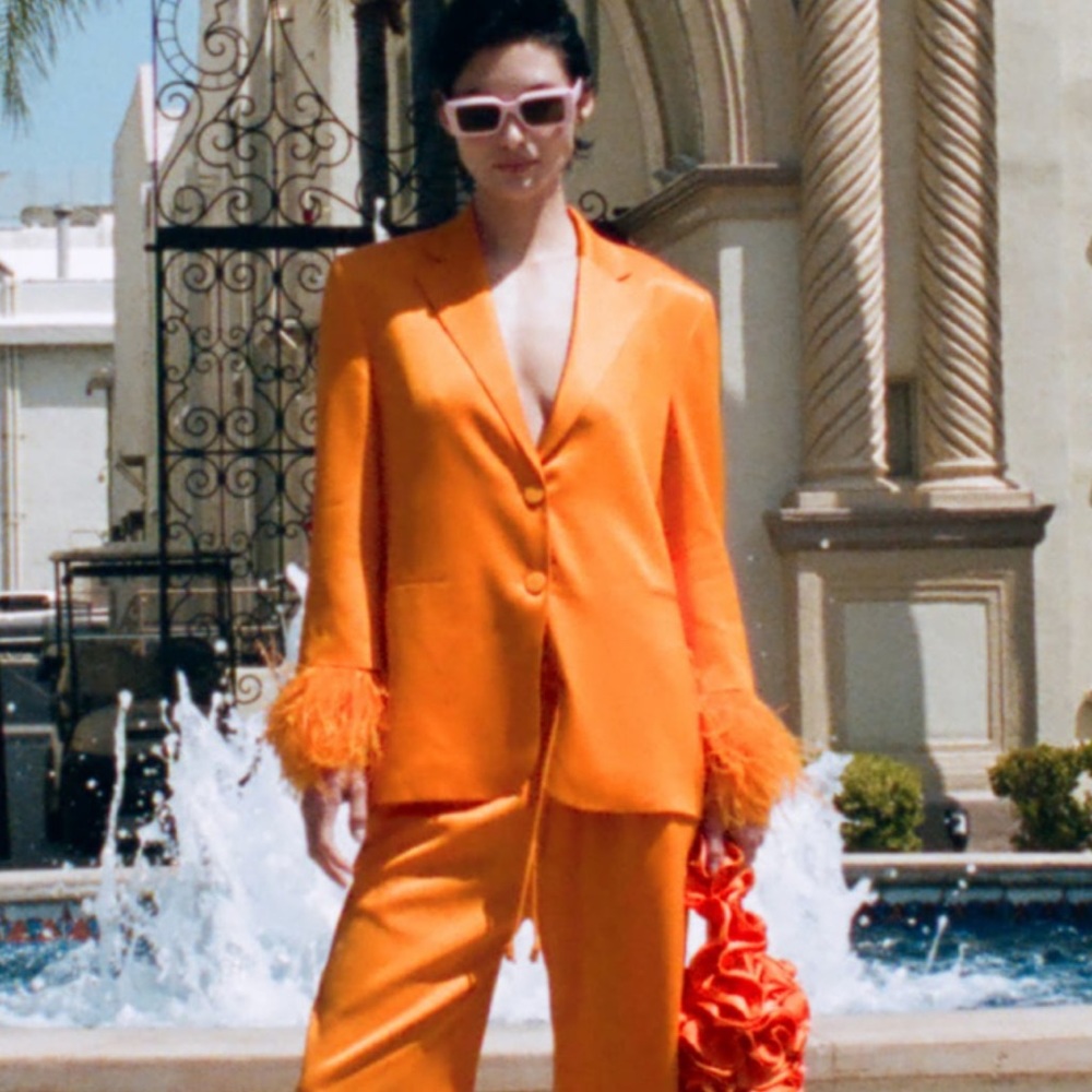 Zara Orange Satin Wide Leg Pants